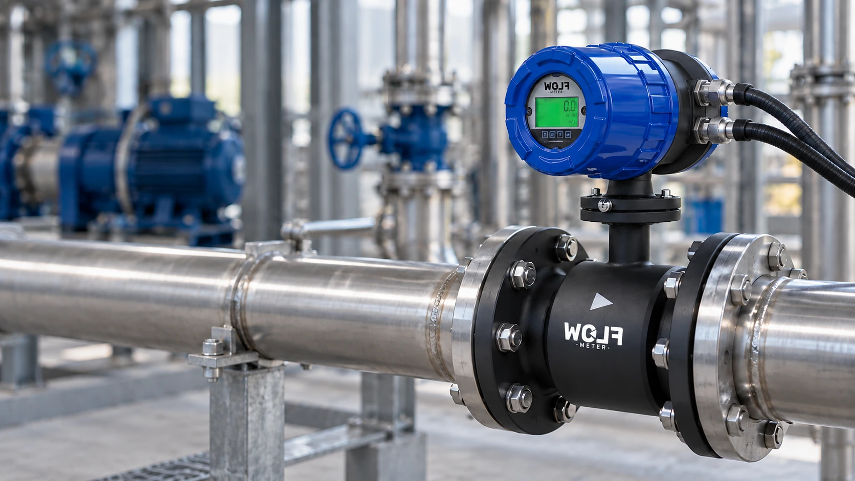 WOLF METER logolu elektromanyetik debimetrenin boru hattındaki kurulumu